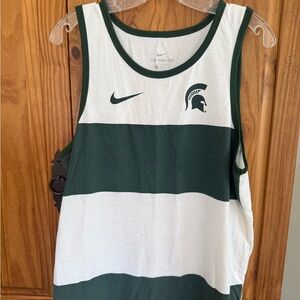 Nike Green and White Striped Spartans Tank Top